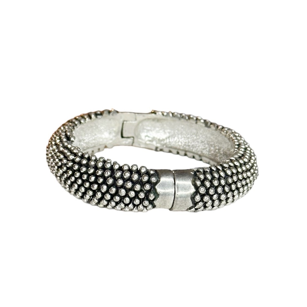 Cabot Signed Vintage Modernist Textured Silver Tone Hinged Bracelet